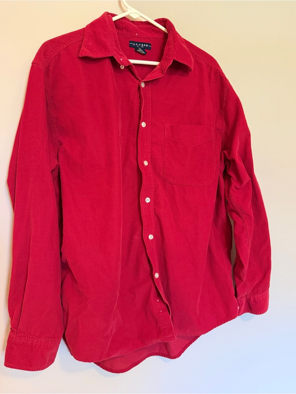 Vintage Ivy Crew Red Corduroy Button-Down Shirt - Classic Men's Shirt